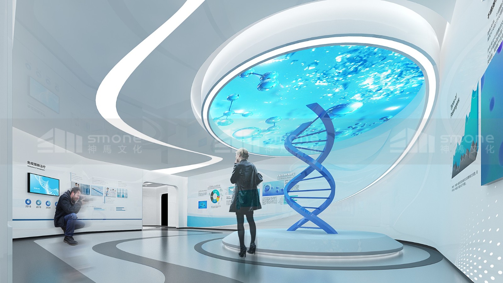 生物医疗展厅的色彩心理学：为什么大多选蓝色？我们这样玩出差异化｜生物科技展厅设计｜干细胞展厅设计｜干细胞科普馆｜神马文化展厅设计